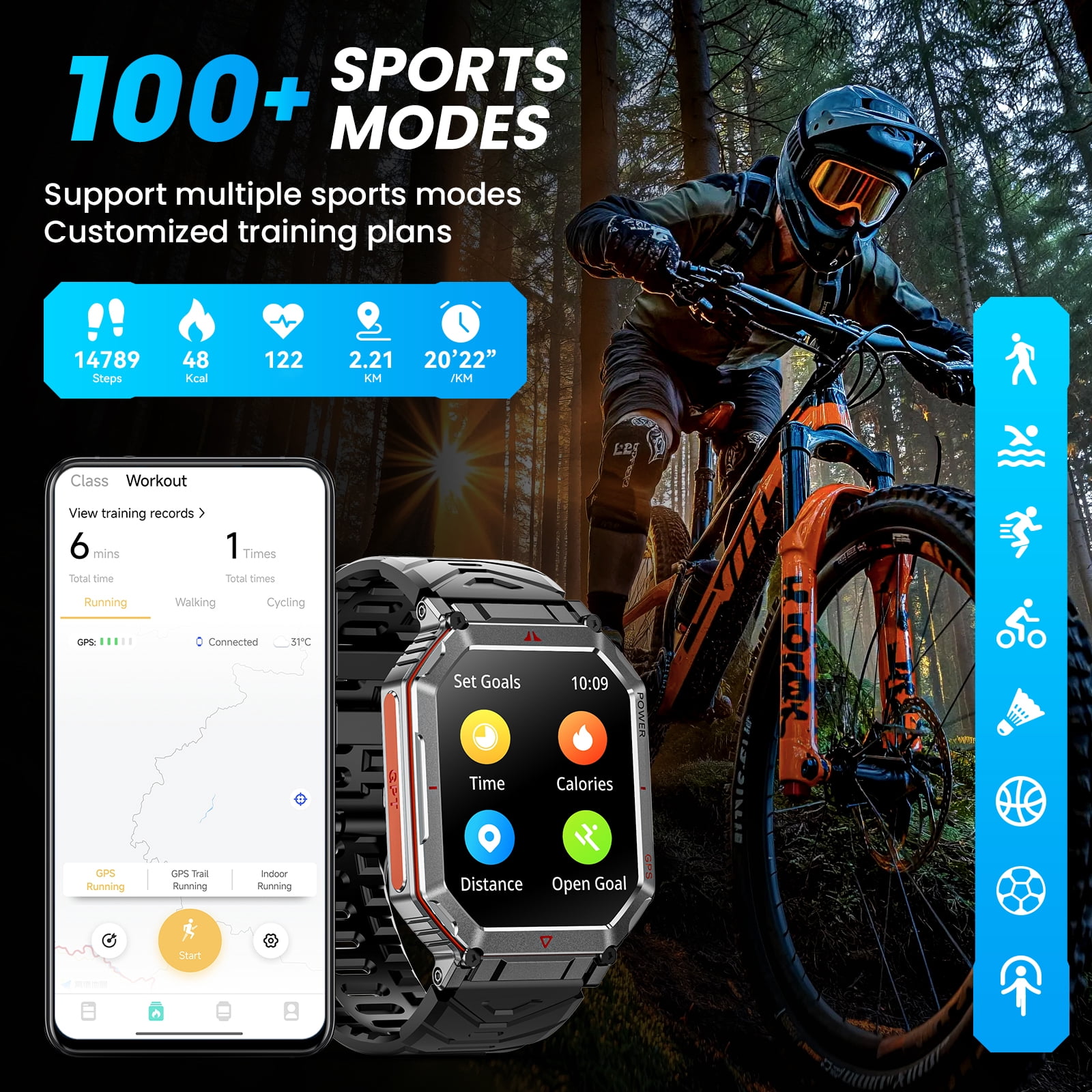 Flagship Premium Military Smart Watch, 2.01" HD Smartwatch with GPS, ChatGPT AI Assistant, 3ATM Waterproof, 100+ Sports Modes, Fitness Tracker fits for Android iPhone Devices, 2 Bands (Black + Camo) - Image 5