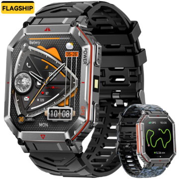 Flagship Premium Military Smart Watch, 2.01" HD Smartwatch with GPS, ChatGPT AI Assistant, 3ATM Waterproof, 100+ Sports Modes, Fitness Tracker fits for Android iPhone Devices, 2 Bands (Black + Camo)
