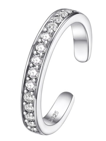 FOCALOOK Toe Ring for Women 925 Sterling Silver Cubic Zirconia Adjustable Open Toe Band Ring Beach Foot Jewelry Gift for Summer Holiday