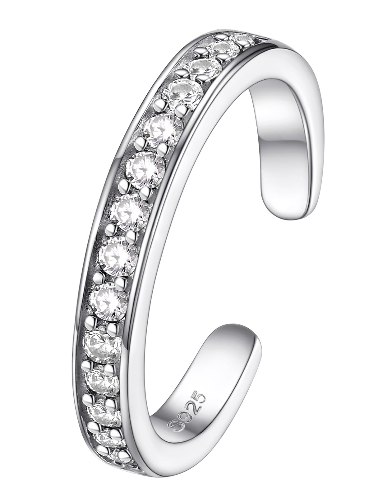 FOCALOOK Toe Ring for Women 925 Sterling Silver Cubic Zirconia Adjustable Open Toe Band Ring Beach Foot Jewelry Gift for Summer Holiday