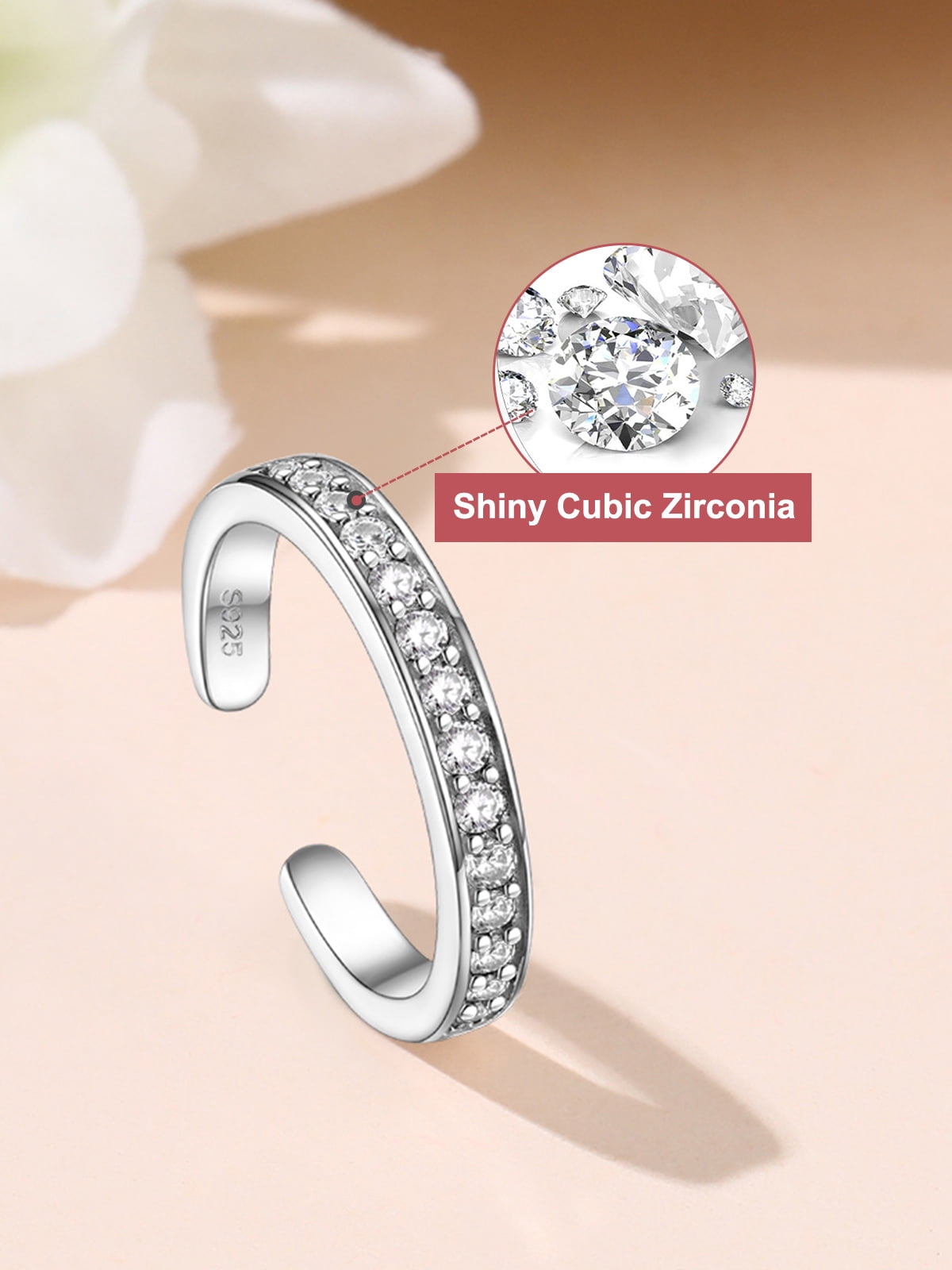 FOCALOOK Toe Ring for Women 925 Sterling Silver Cubic Zirconia Adjustable Open Toe Band Ring Beach Foot Jewelry Gift for Summer Holiday - Image 4