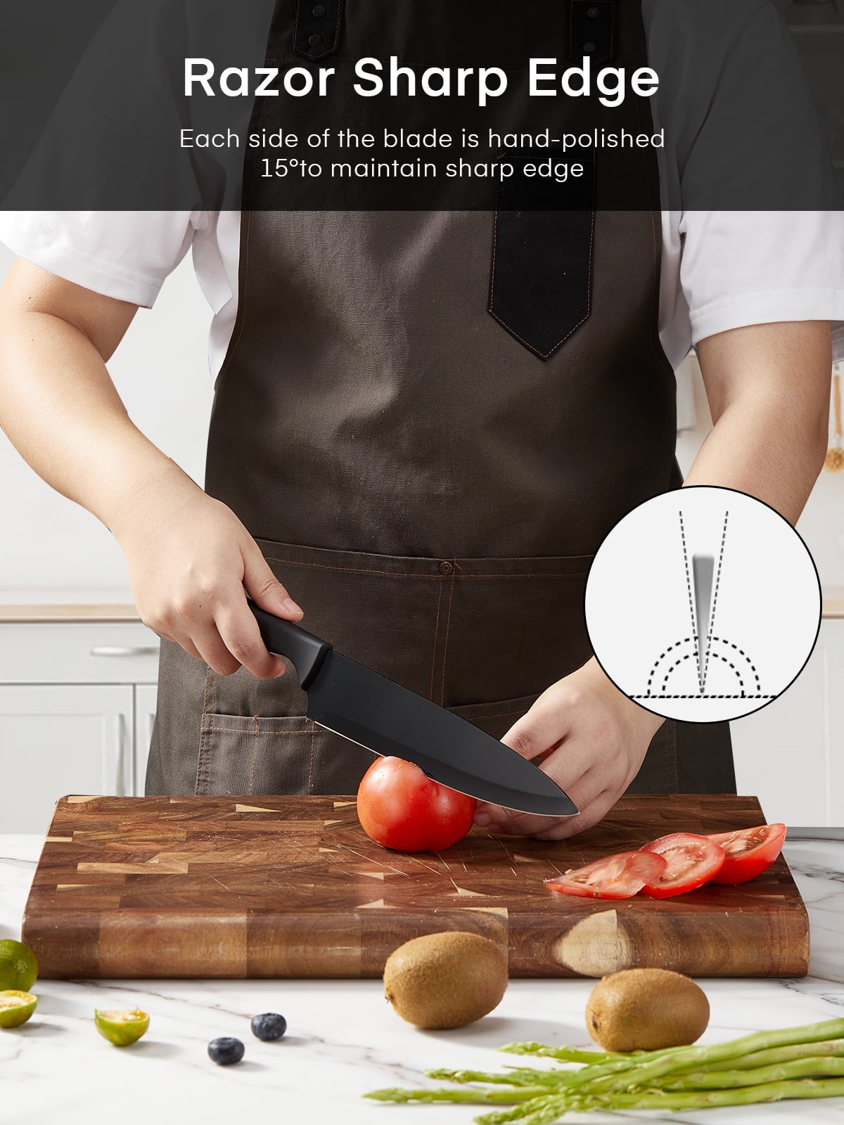 FOHERE Knife Set, 13 Pieces Self Sharpening Stainless Steel Kitchen Knife Set, Matte Gray - Image 2