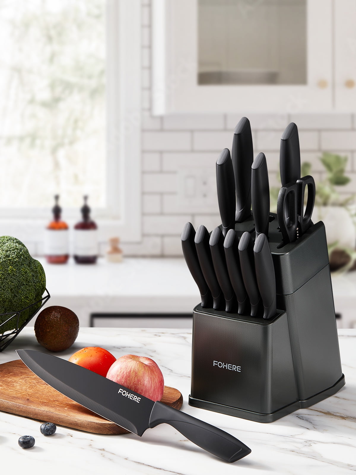 FOHERE Knife Set, 13 Pieces Self Sharpening Stainless Steel Kitchen Knife Set, Matte Gray - Image 5