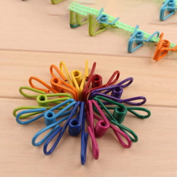FRCOLOR 50pcs in 1 Set Stainless Steel Clip Strong Spring Solid Multi-Purpose Colorful Utility Steel Wire Clips Pegs Holders for Home Sun Sheets(Assorted Color)