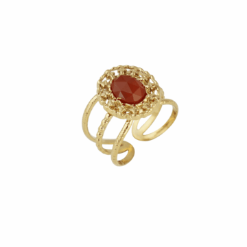 Garnet Statement Ring for Women, Gold Plated Stainless Steel with Ornate Floral Design Vintage Jewelry Gift