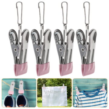 GAXIRE Stainless Steel Metal Laundry Clips Clothespins for Clothes Drying Outdoor and Indoor Use, 6 Pieces