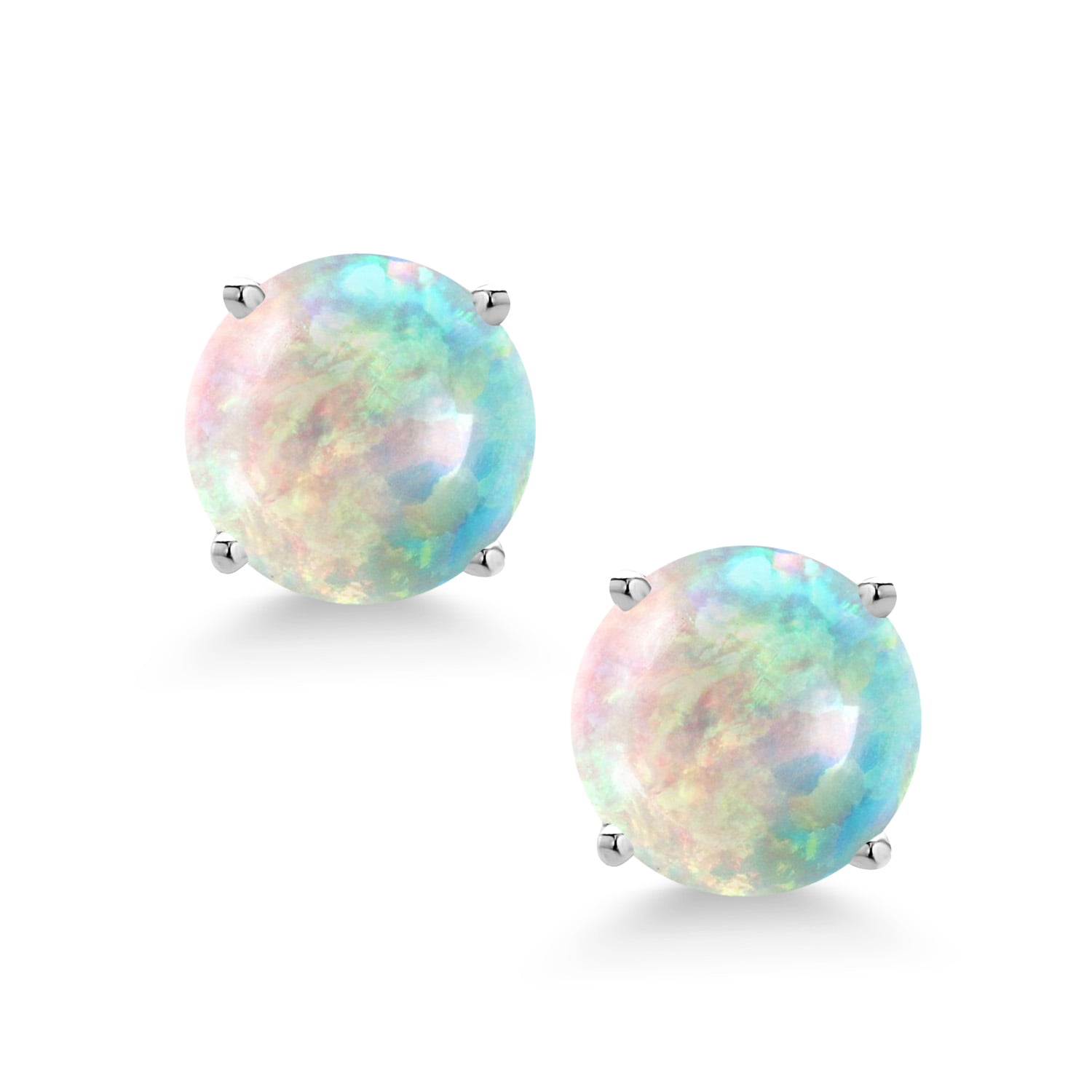 Gem Stone King 14K White Gold White Simulated Opal Screwback Stud Earrings Jewelry for Women Men | 0.60 Cttw | Gemstone Birthstone | Round Cabochon 6MM - Image 4