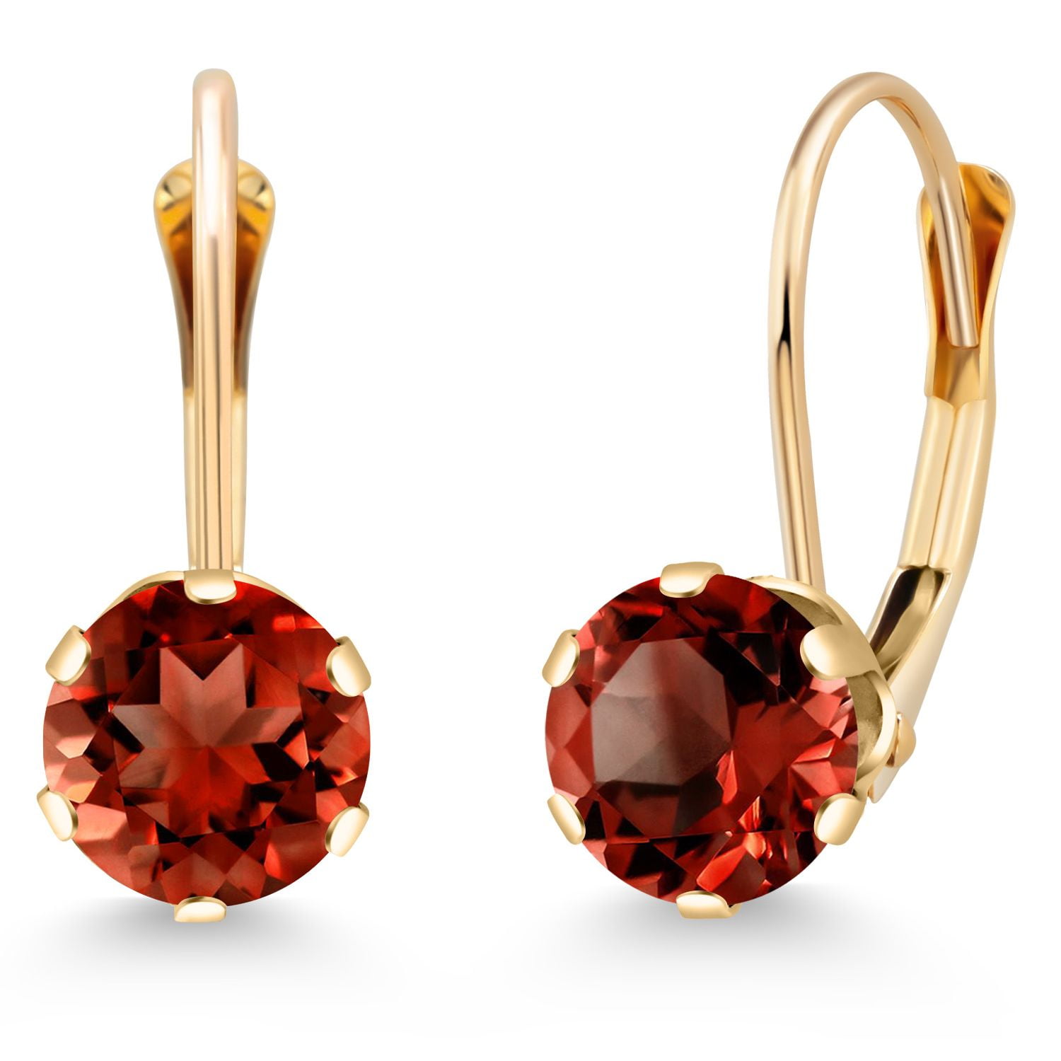 Gem Stone King 14K Yellow Gold 6MM Round Birthstone Gemstone Leverback Dangle Earrings for Women