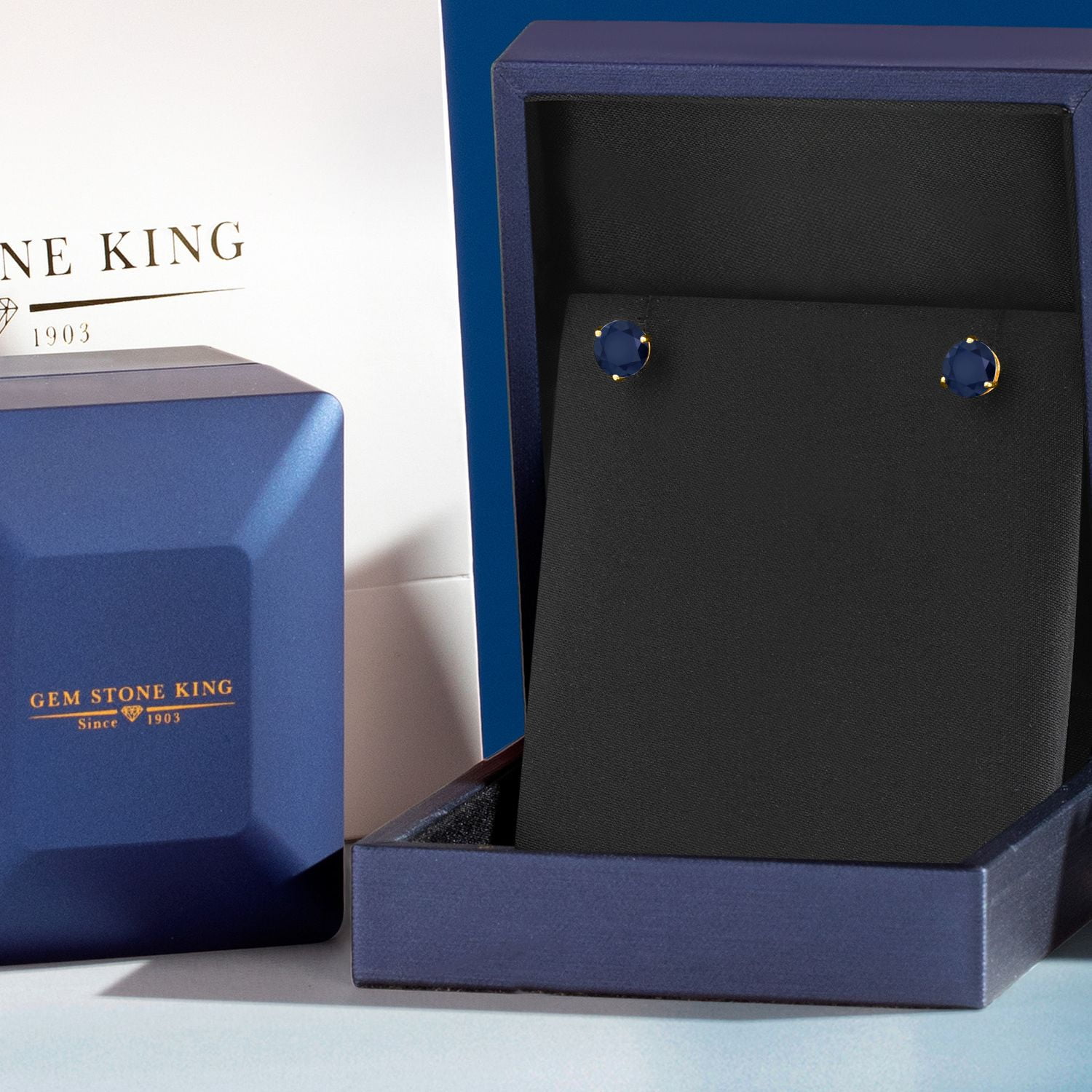 Gem Stone King 14K Yellow Gold Blue Sapphire 3 Prong Martini Screw Back Stud Earrings for Women Men (2.00 Cttw, Gemstone September Birthstone, Round 6MM) - Image 4