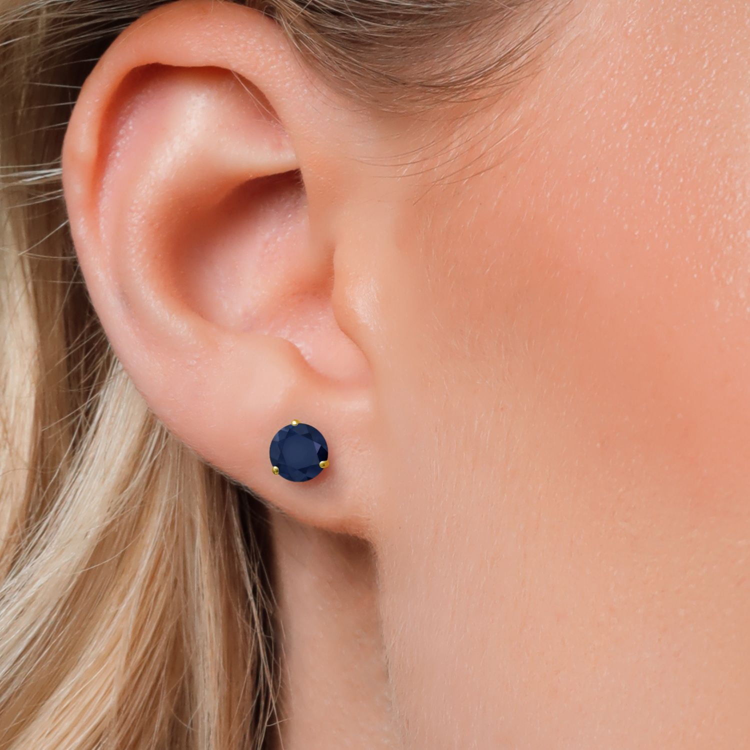 Gem Stone King 14K Yellow Gold Blue Sapphire 3 Prong Martini Screw Back Stud Earrings for Women Men (2.00 Cttw, Gemstone September Birthstone, Round 6MM) - Image 2