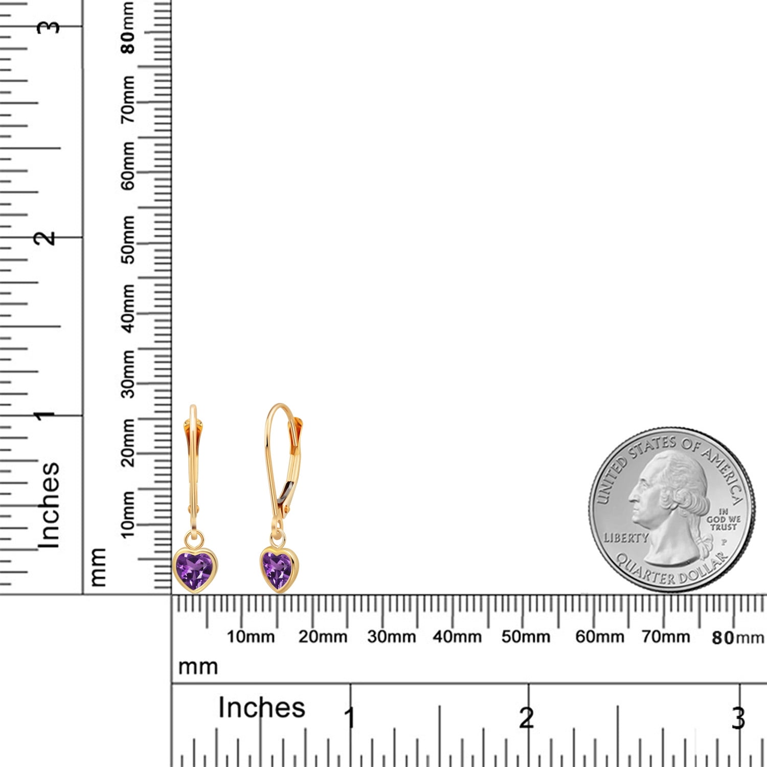 Gem Stone King 14K Yellow Gold Purple Amethyst Drop Dangle Leverback Earrings for Women (0.84 Cttw, Gemstone February Birthstone, Heart Shape 5MM) - Image 4