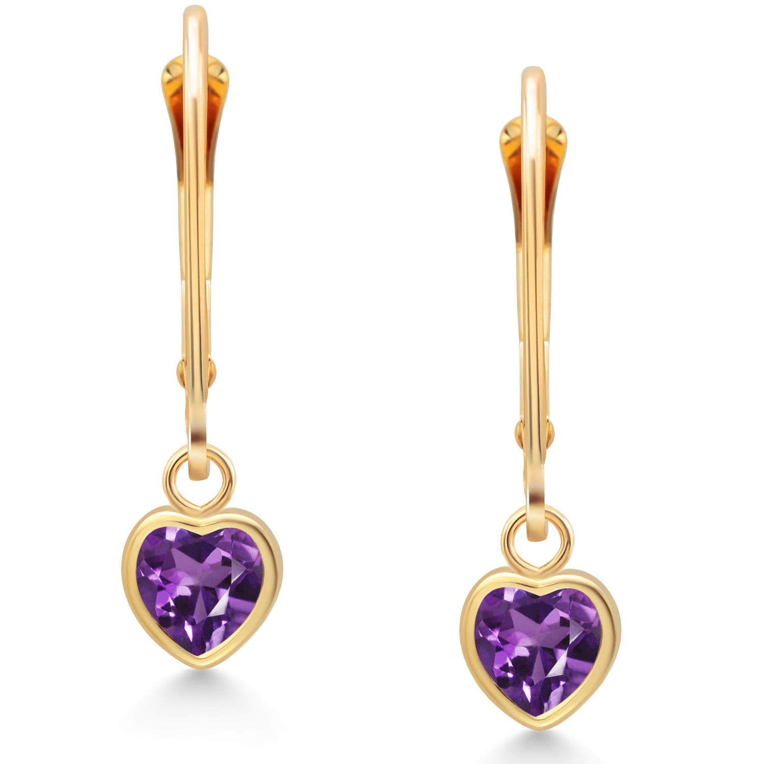 Gem Stone King 14K Yellow Gold Purple Amethyst Drop Dangle Leverback Earrings for Women (0.84 Cttw, Gemstone February Birthstone, Heart Shape 5MM) - Image 3