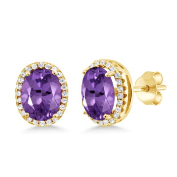 Gem Stone King 3.68 Ct Oval Purple Amethyst 18K Yellow Gold Plated Silver Earrings
