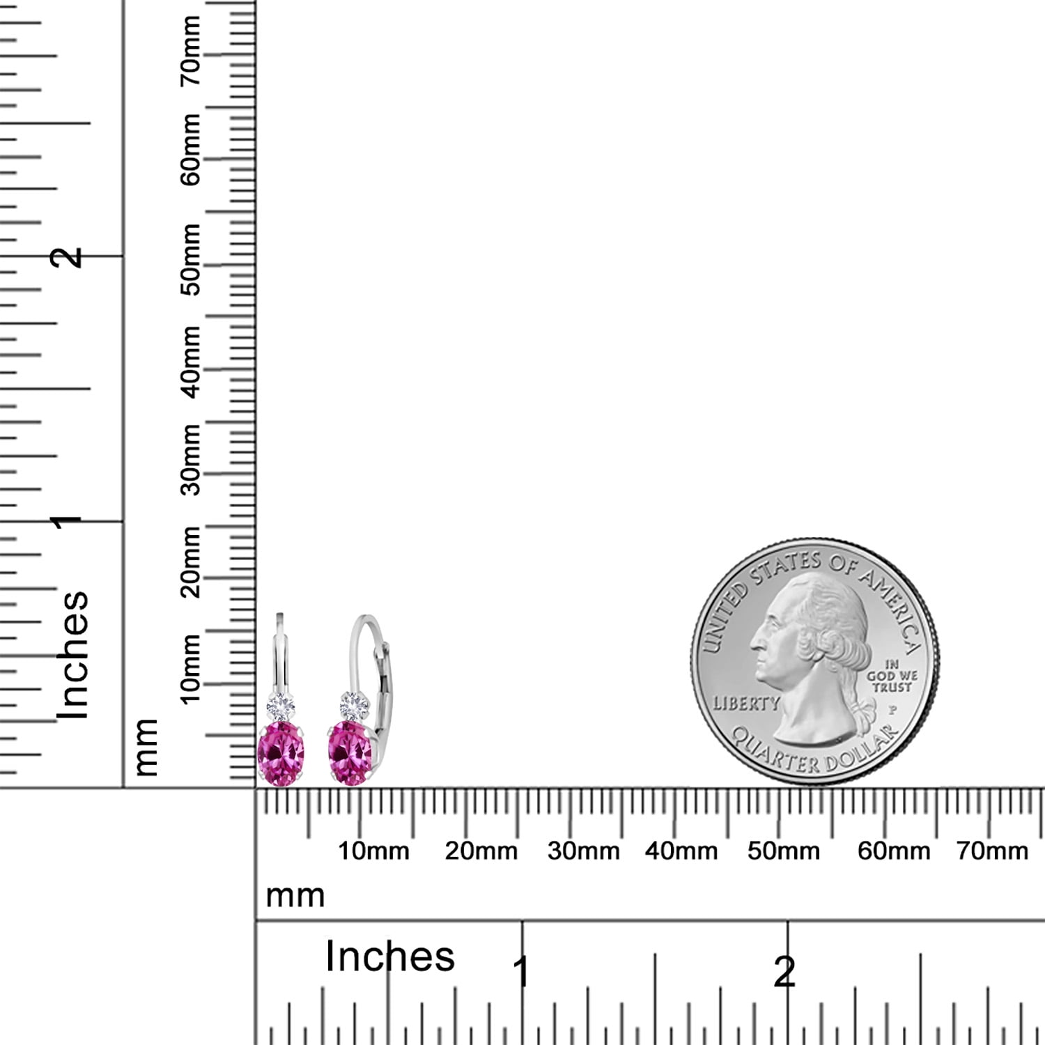 Gem Stone King 925 Sterling Silver Pink Created Sapphire and White Created Sapphire Leverback Earrings for Women (1.08 Cttw, Gemstone September Birthstone, Oval 6X4MM, Round 2MM, 3/4 inch) - Image 3