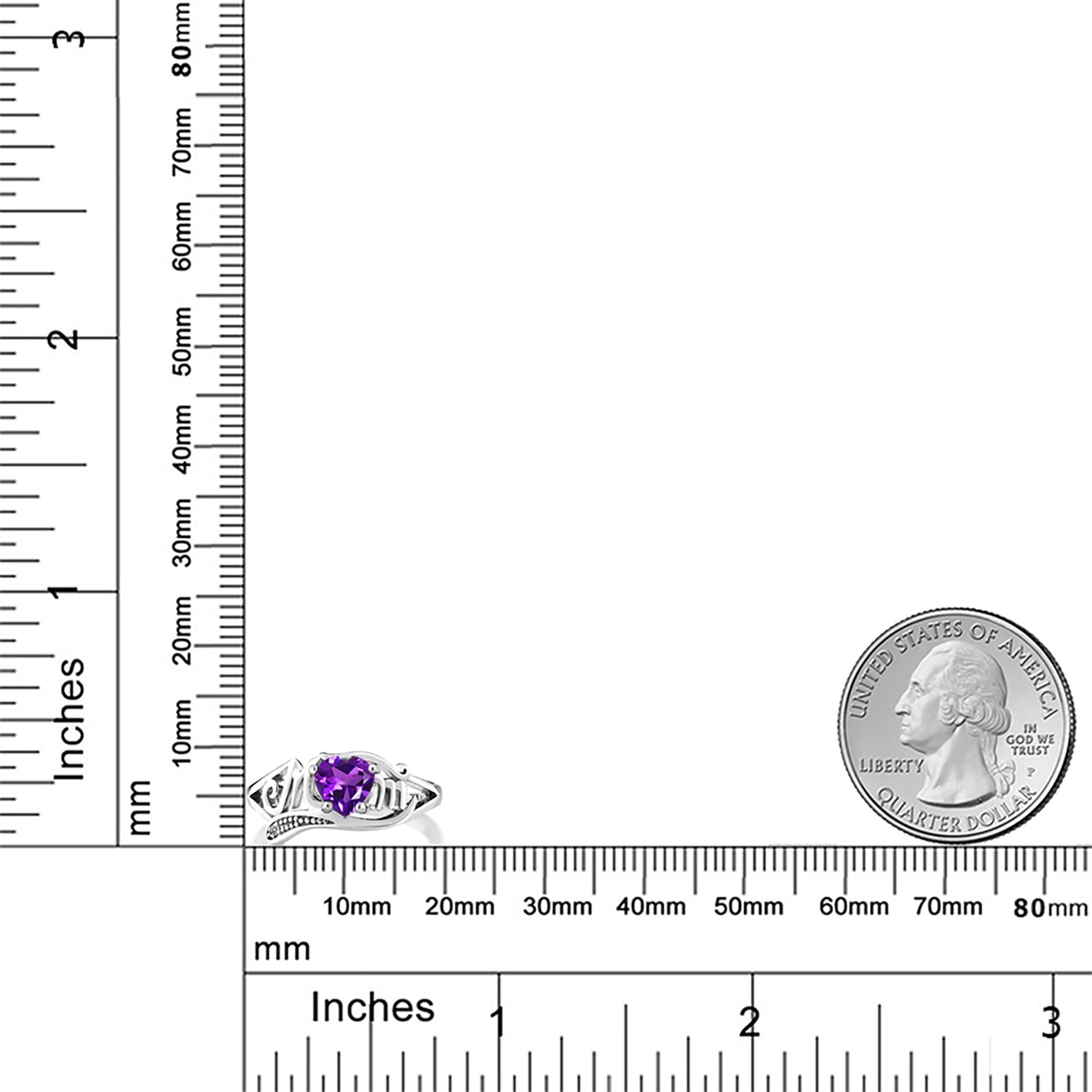 Gem Stone King Amethyst and Diamond Mother's Day MOM Ring for Women | 925 Sterling Silver | 0.66 Cttw | Heart Shape 6MM | Gemstone Birthstone | Available in Size 5, 6, 7, 8, 9 - Image 3