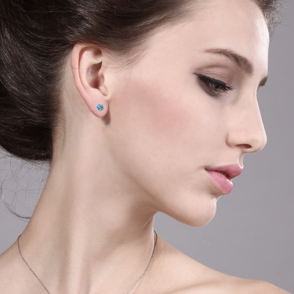 Gem Stone King Swiss Blue Topaz Stud Earrings for Women Men | 925 Sterling Silver | 0.66 Cttw | Gemstone Birthstone | Round 4MM - Image 2