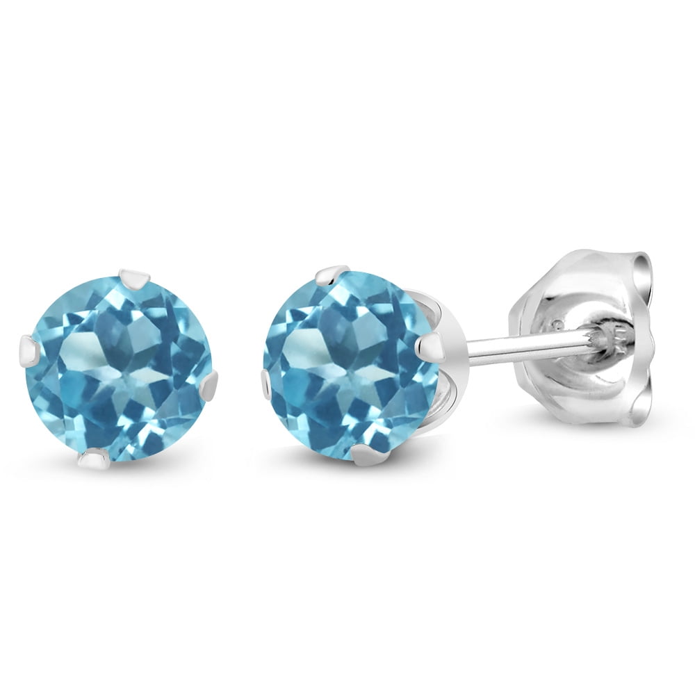 Gem Stone King Swiss Blue Topaz Stud Earrings for Women Men | 925 Sterling Silver | 0.66 Cttw | Gemstone Birthstone | Round 4MM