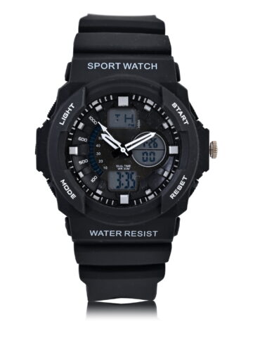 George Men's Analog Digital Watch with Black Round Case & Black PVS Strap 52MM