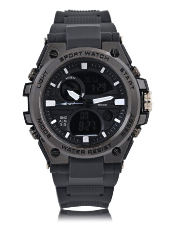 George Men's Analog Digital Watch with Gun Metal Case and Black PVC Strap 53MM