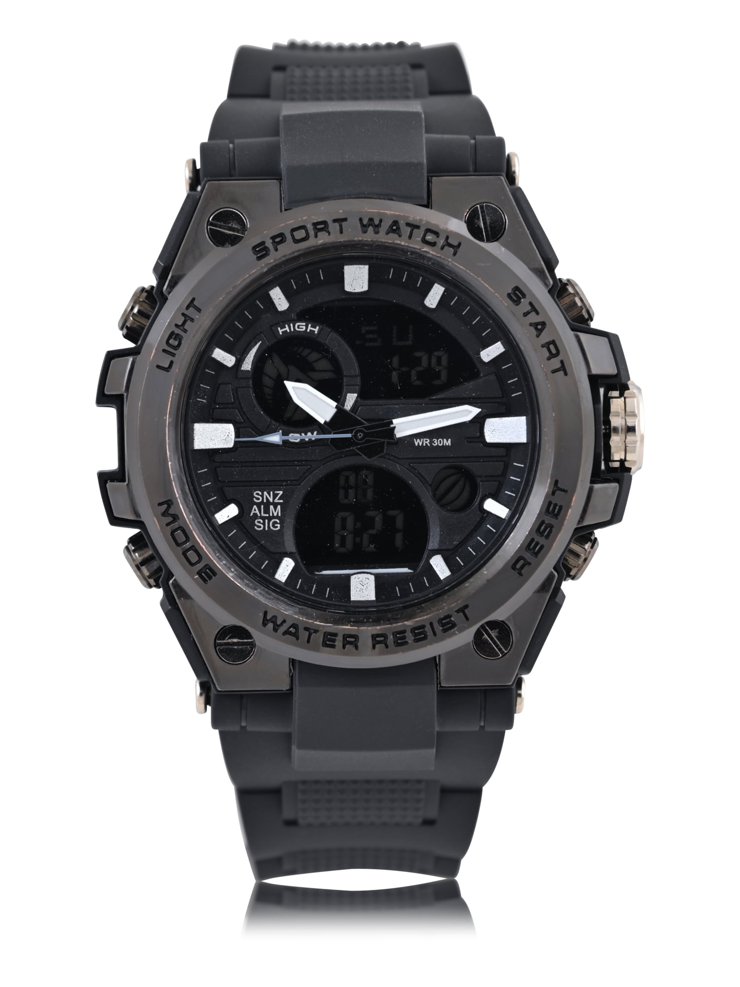 George Men's Analog Digital Watch with Gun Metal Case and Black PVC Strap 53MM