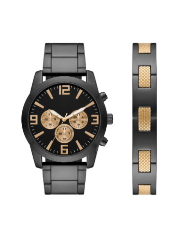 GEORGE Men's Two-tone Black and Gold Watch Set, 2 Piece Watch and Bracelet Set(FMDXGE036)