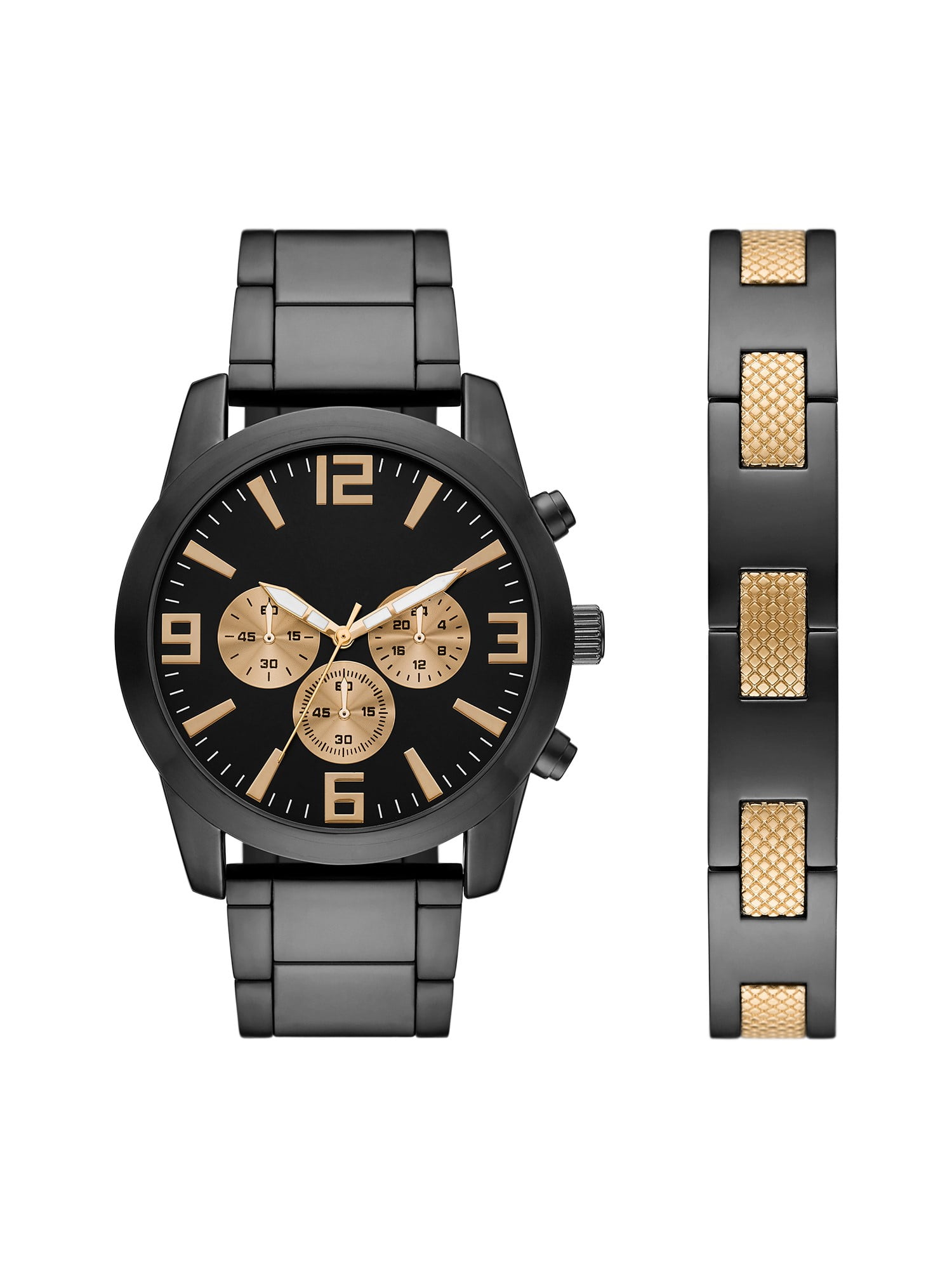 GEORGE Men's Two-tone Black and Gold Watch Set, 2 Piece Watch and Bracelet Set(FMDXGE036)