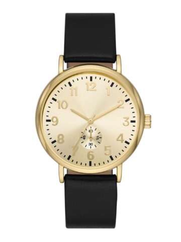 George Men's Watch: Gold Tone Case, Champagne Sunray Dial, Black Vegan Leather Band (FMDOGE047)