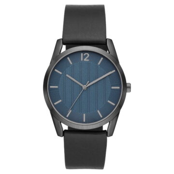 George Men's Watch: Gunmetal Case, Blue Textured Dial, Black Vegan Leather Band (FMDOGE035)