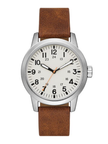 George Men's Watch: Matte Silver Tone Case, Off White Easy Read Dial, Tan Vegan Leather Band (FMDOGE048)