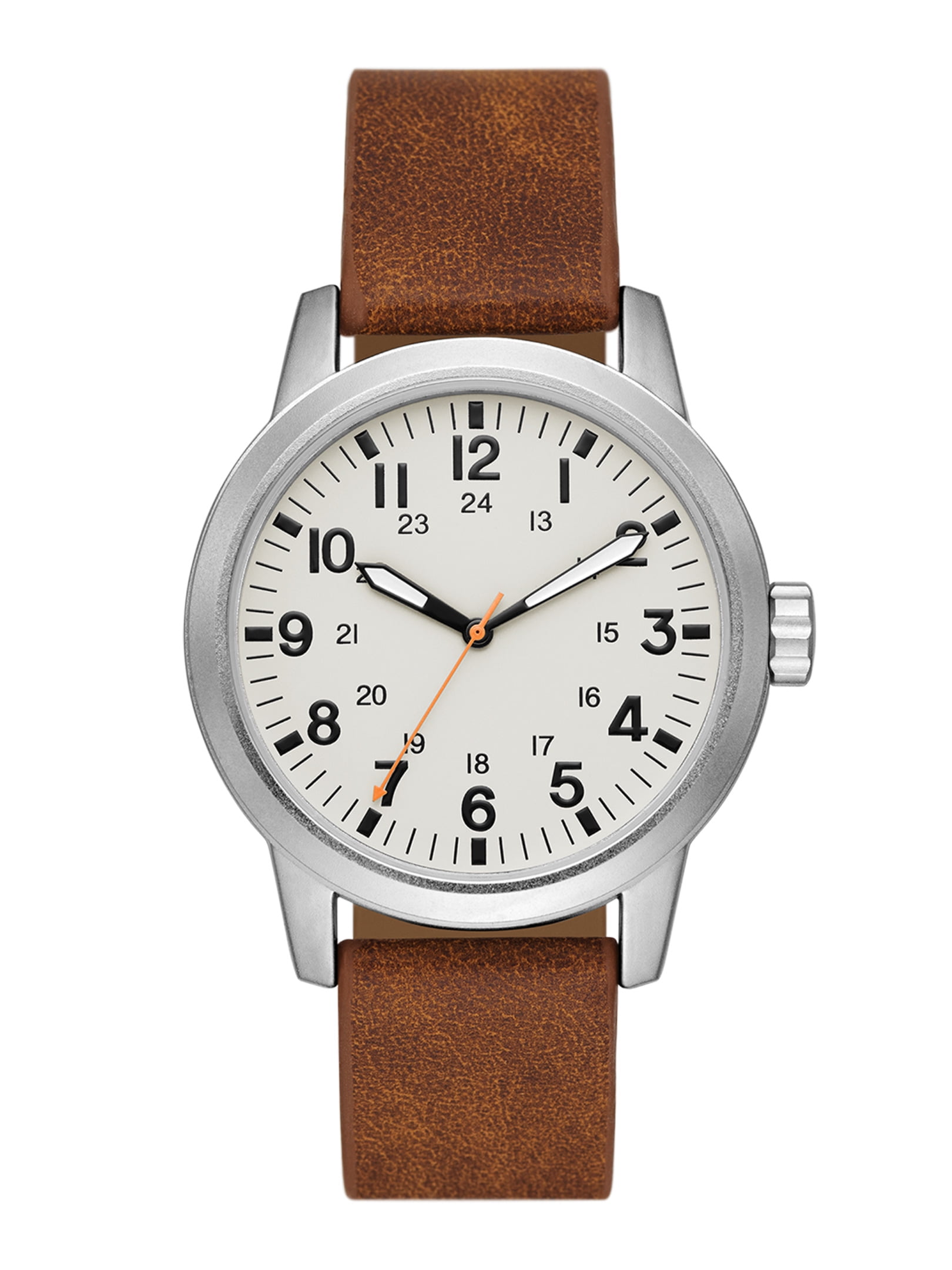 George Men's Watch: Matte Silver Tone Case, Off White Easy Read Dial, Tan Vegan Leather Band (FMDOGE048)