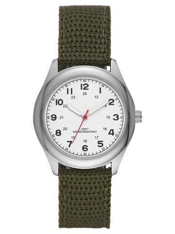 GEORGE Men's Watch: Silvertone Case, White Easy Read Dial, Olive Green Nylon Strap (FMDOGE006)