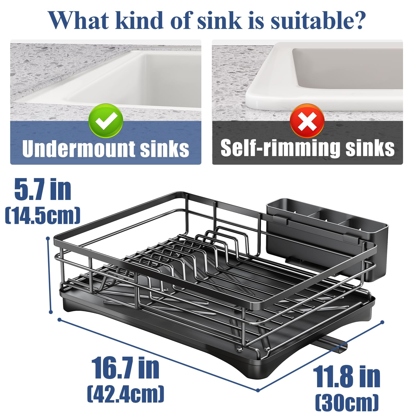 Gimgong Metal Dish Rack with Utensil Holder and Drainboard, Anti-Rust Kitchen Organizer, Black - Image 2