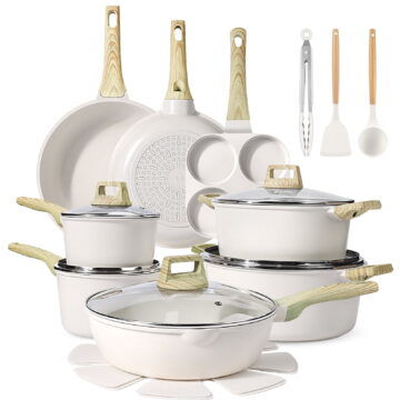 GIPP 22pcs Kitchen Cookware Sets, Ceramic Nonstick Pots and Pans Set,Dishwasher Safe Induction Cookware