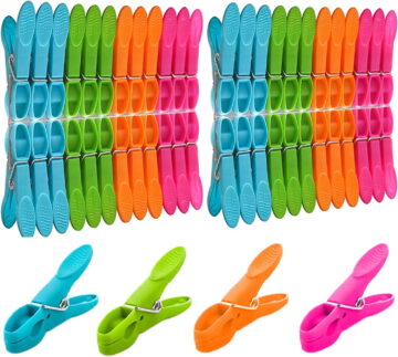 GIRACOA 48 Pack Heavy Duty Clothes Pins, Plastic Clothes Clips for Outdoor Laundry, Strong Windproof Pegs with Stainless Steel Spring, Multi-Purpose Sealing Clips for Chips Bags, Towels, Photos