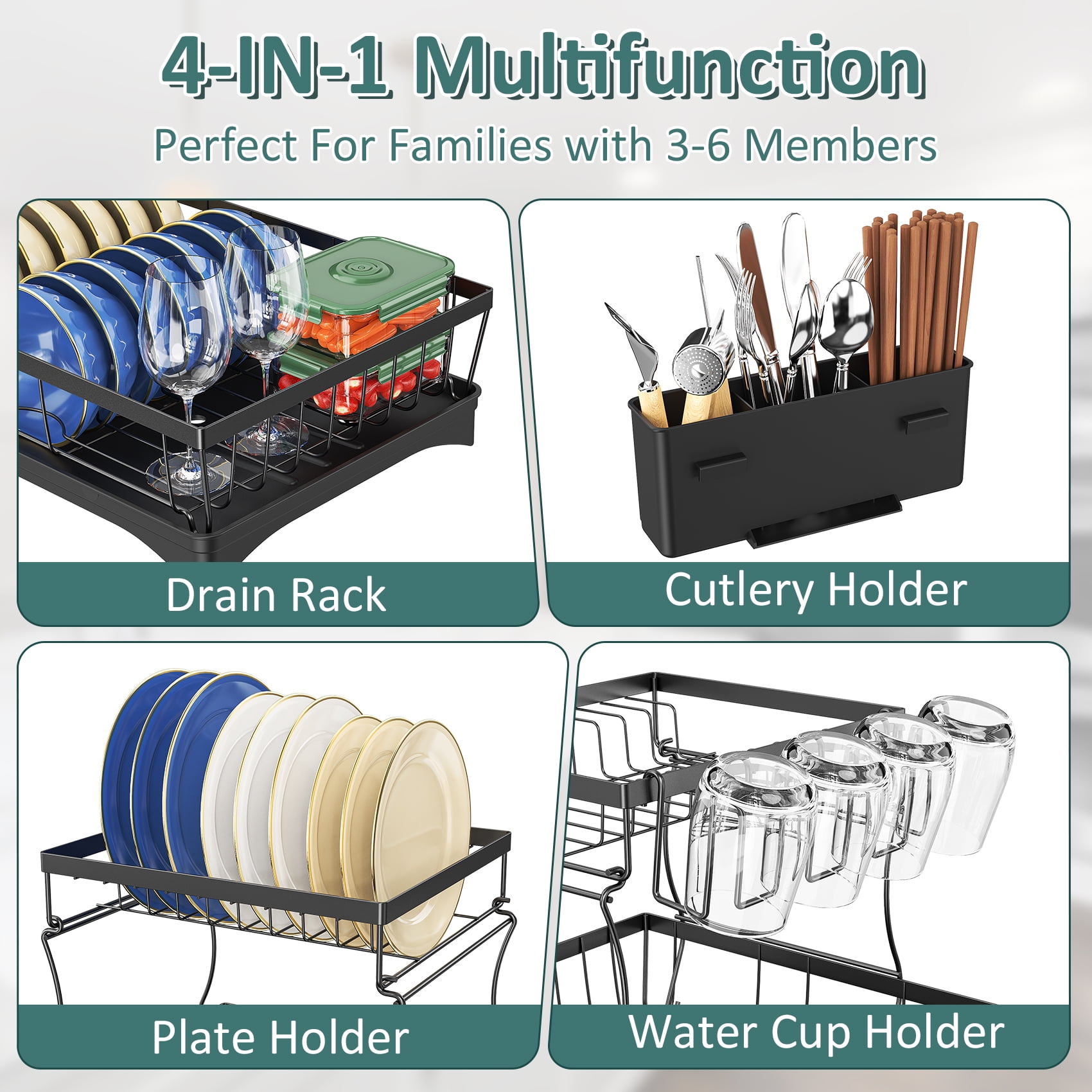 Glovv 2 Tiers Detachable Dish Drying Rack, Collapsible over the Sink Dish Rack, Versatile Racks for Kitchen Counter with Auto Drainage System and Breathable Mesh, Black - Image 2