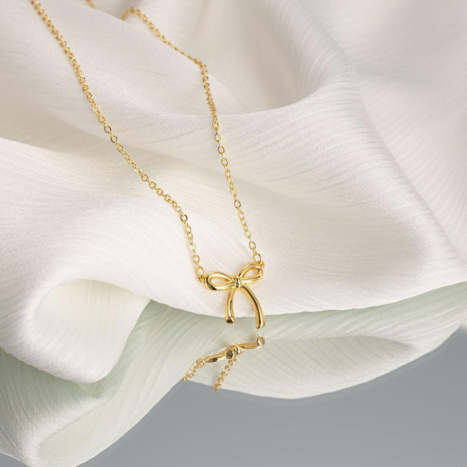 Gold Necklace for Women - Bow Necklace 14K Gold Plated Dainty Cubic Zirconia Bow Necklace Small Bow Necklace Trendy Necklaces for Women Minimalist Jewelry - Image 5