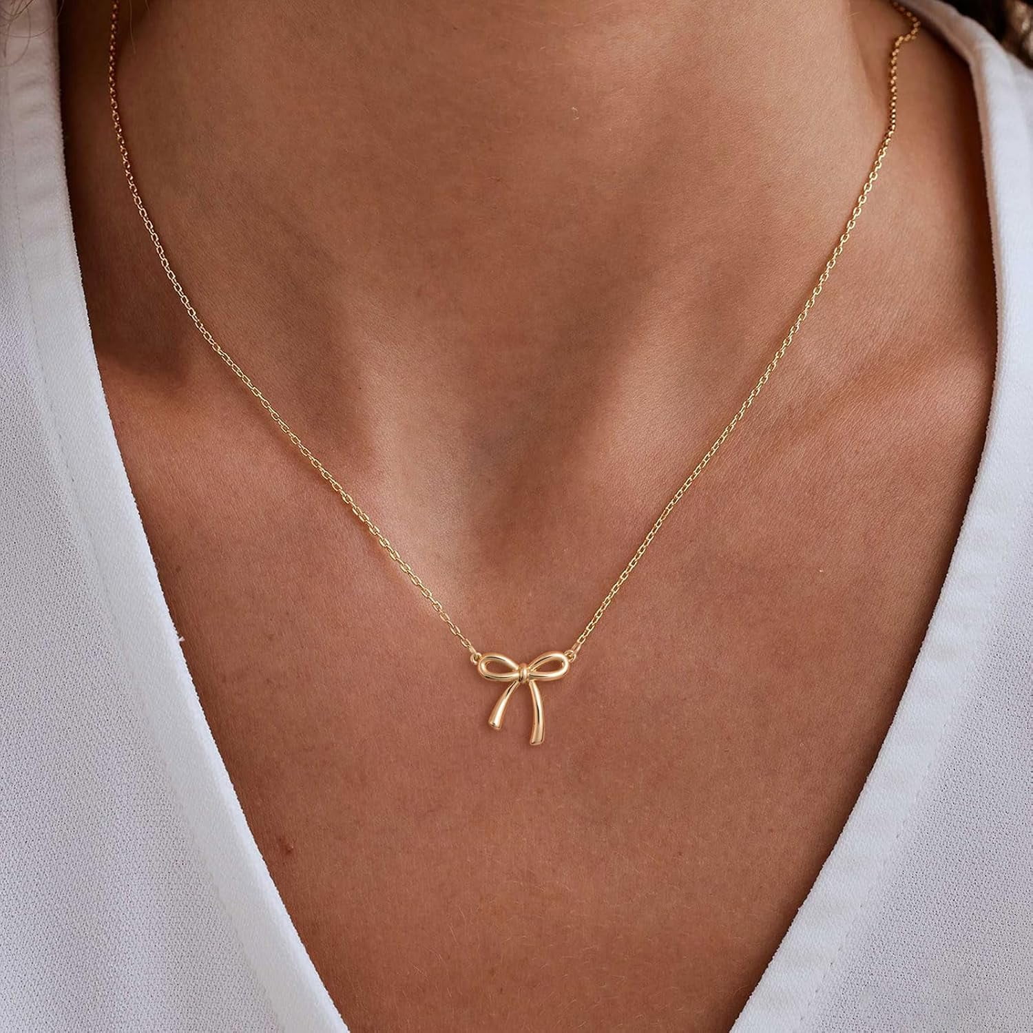 Gold Necklace for Women - Bow Necklace 14K Gold Plated Dainty Cubic Zirconia Bow Necklace Small Bow Necklace Trendy Necklaces for Women Minimalist Jewelry - Image 3
