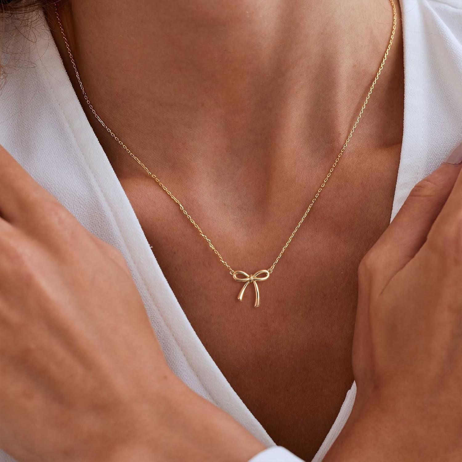 Gold Necklace for Women - Bow Necklace 14K Gold Plated Dainty Cubic Zirconia Bow Necklace Small Bow Necklace Trendy Necklaces for Women Minimalist Jewelry - Image 4