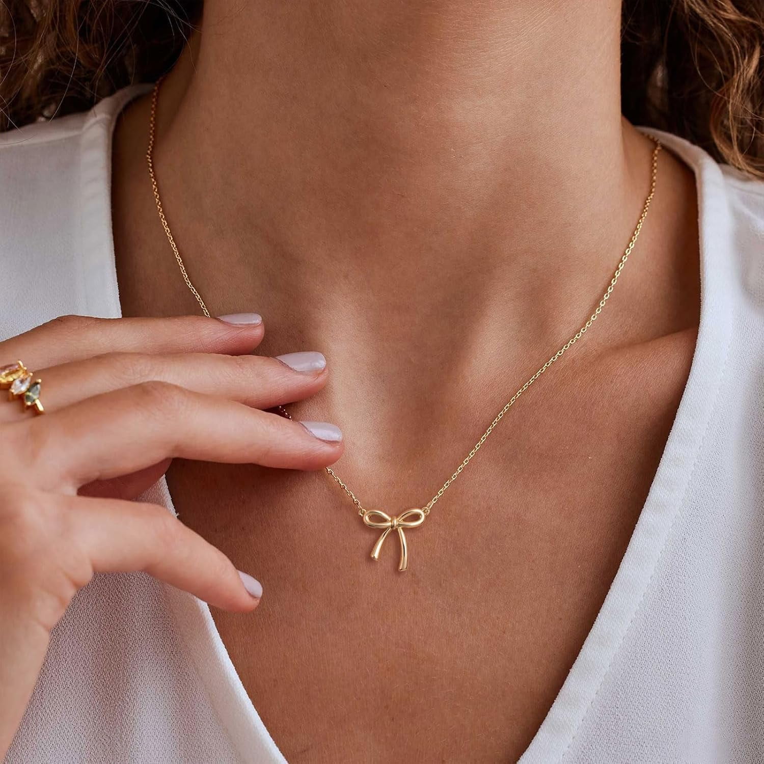 Gold Necklace for Women - Bow Necklace 14K Gold Plated Dainty Cubic Zirconia Bow Necklace Small Bow Necklace Trendy Necklaces for Women Minimalist Jewelry - Image 2