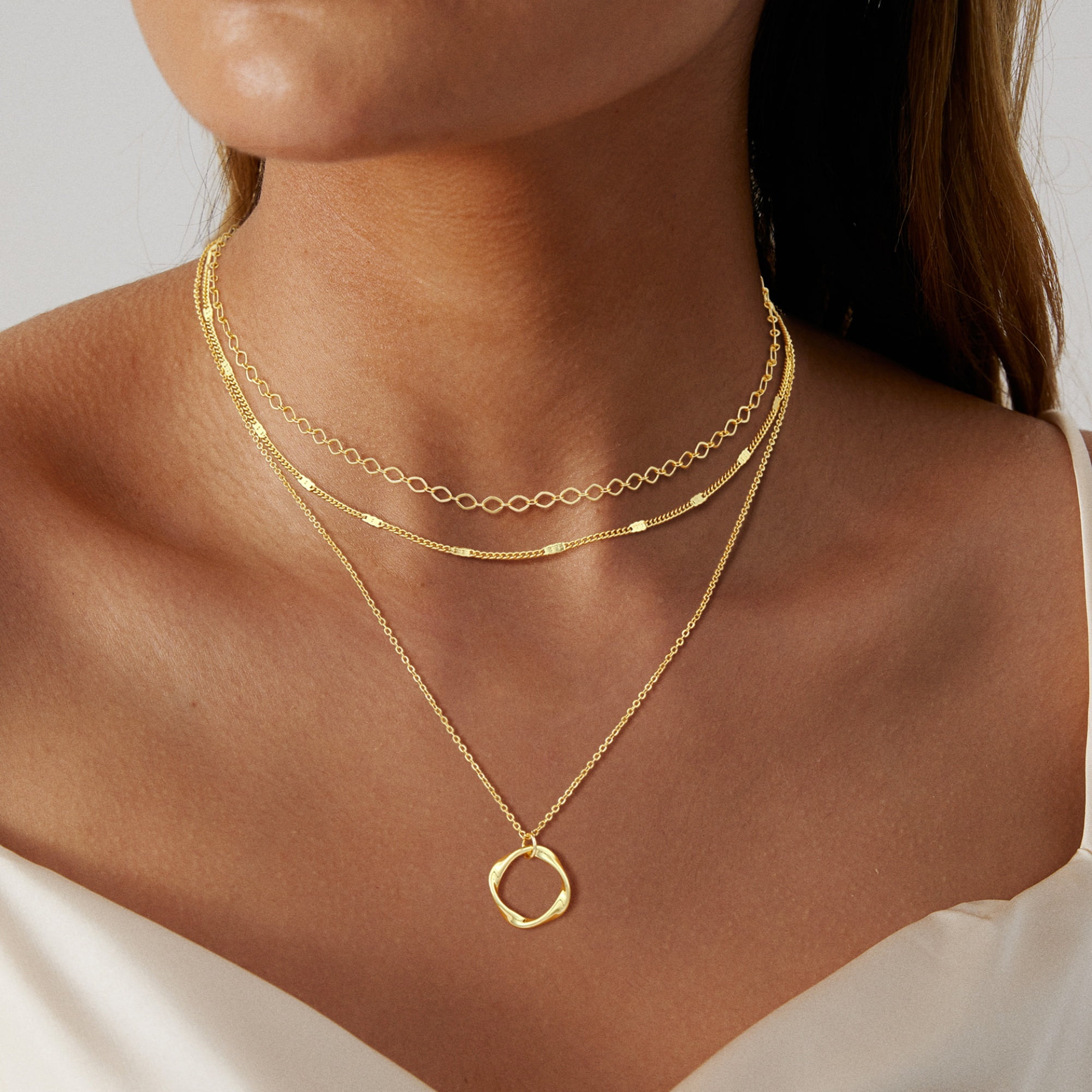 GOSFRY 3 layer 14K Gold/Silver Plated Necklaces Set for Women Dainty Stackable Circle Pendant Chain Perfect Jewelry Gifts - Image 5