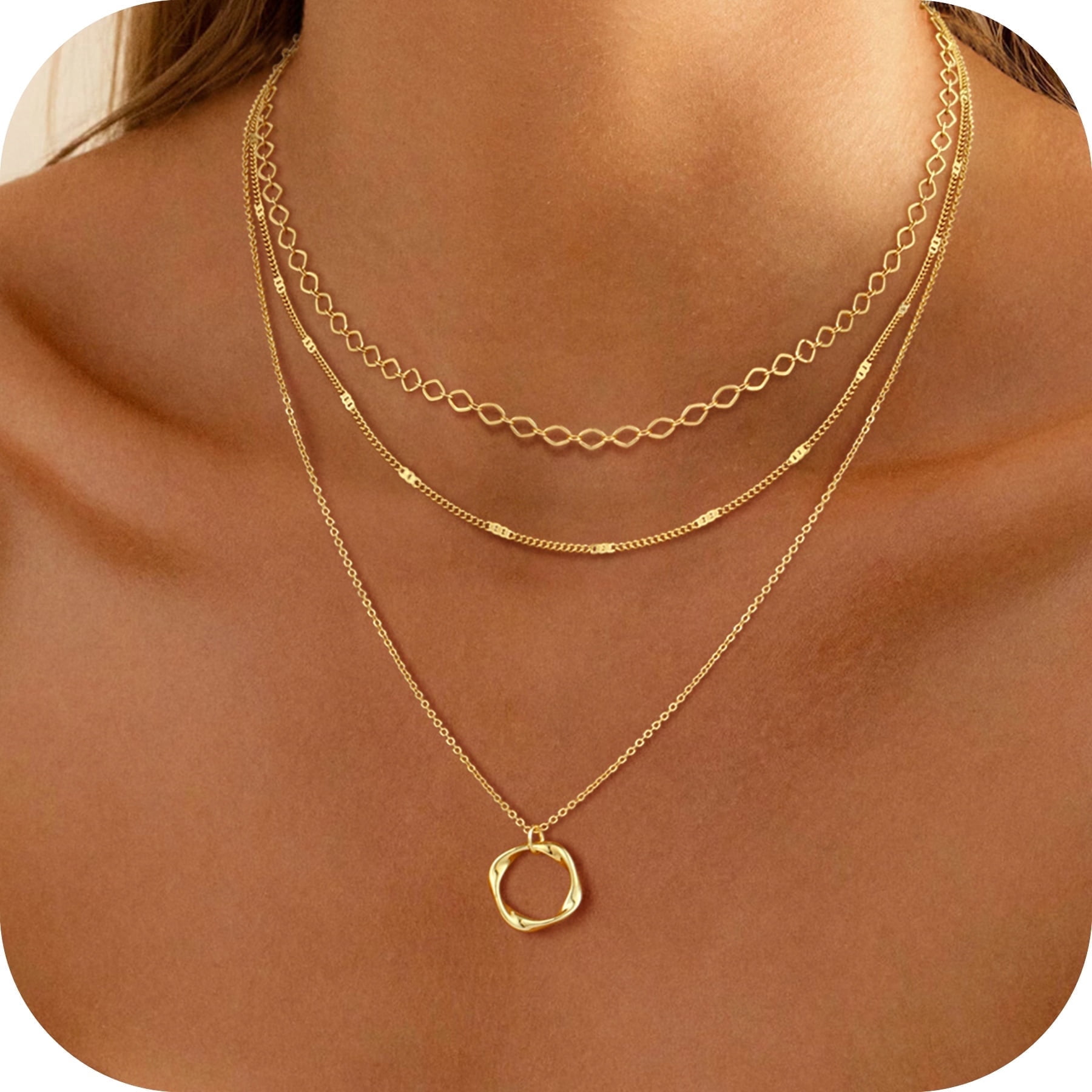 GOSFRY 3 layer 14K Gold/Silver Plated Necklaces Set for Women Dainty Stackable Circle Pendant Chain Perfect Jewelry Gifts - Image 4