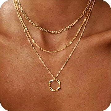 GOSFRY 3 layer 14K Gold/Silver Plated Necklaces Set for Women Dainty Stackable Circle Pendant Chain Perfect Jewelry Gifts
