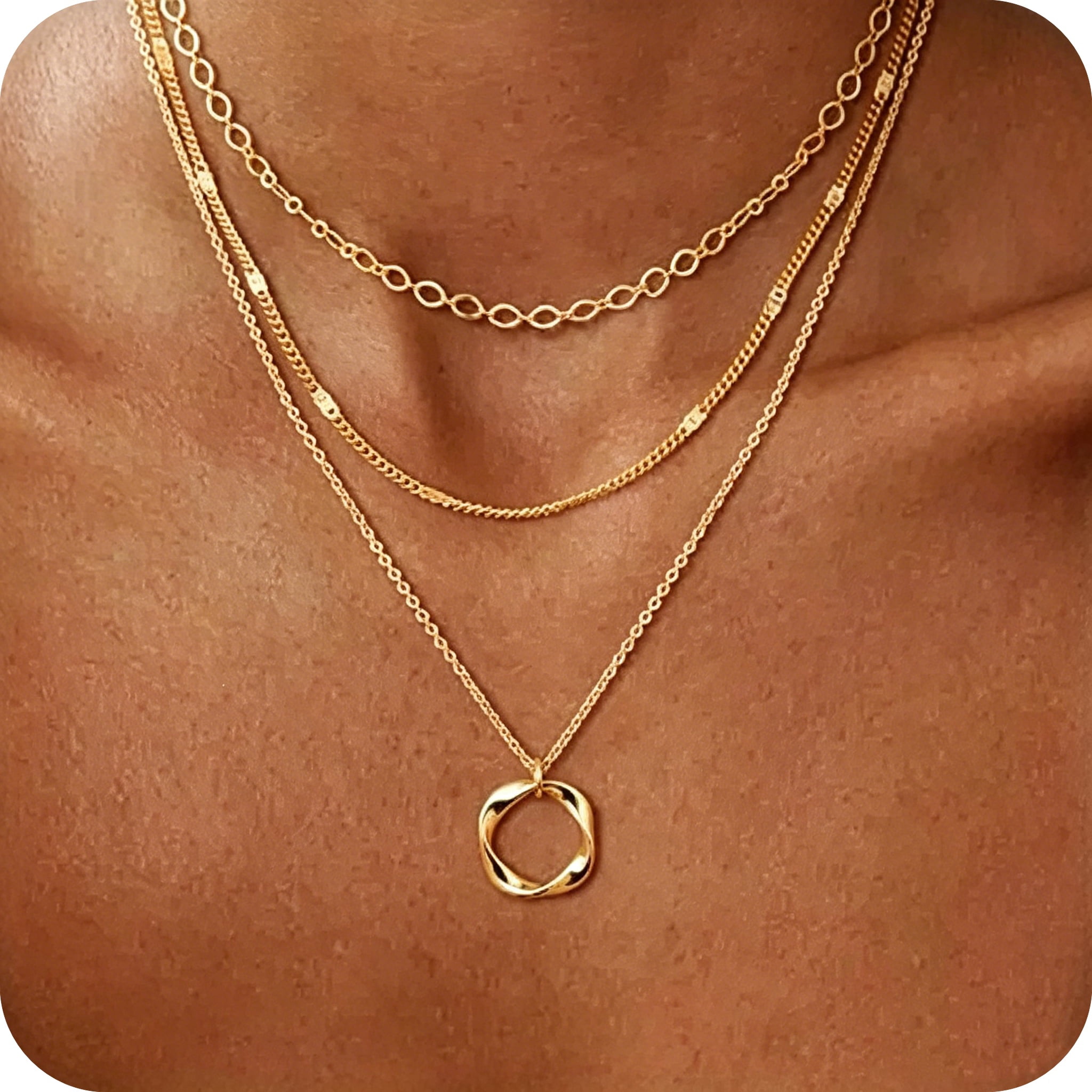 GOSFRY 3 layer 14K Gold/Silver Plated Necklaces Set for Women Dainty Stackable Circle Pendant Chain Perfect Jewelry Gifts