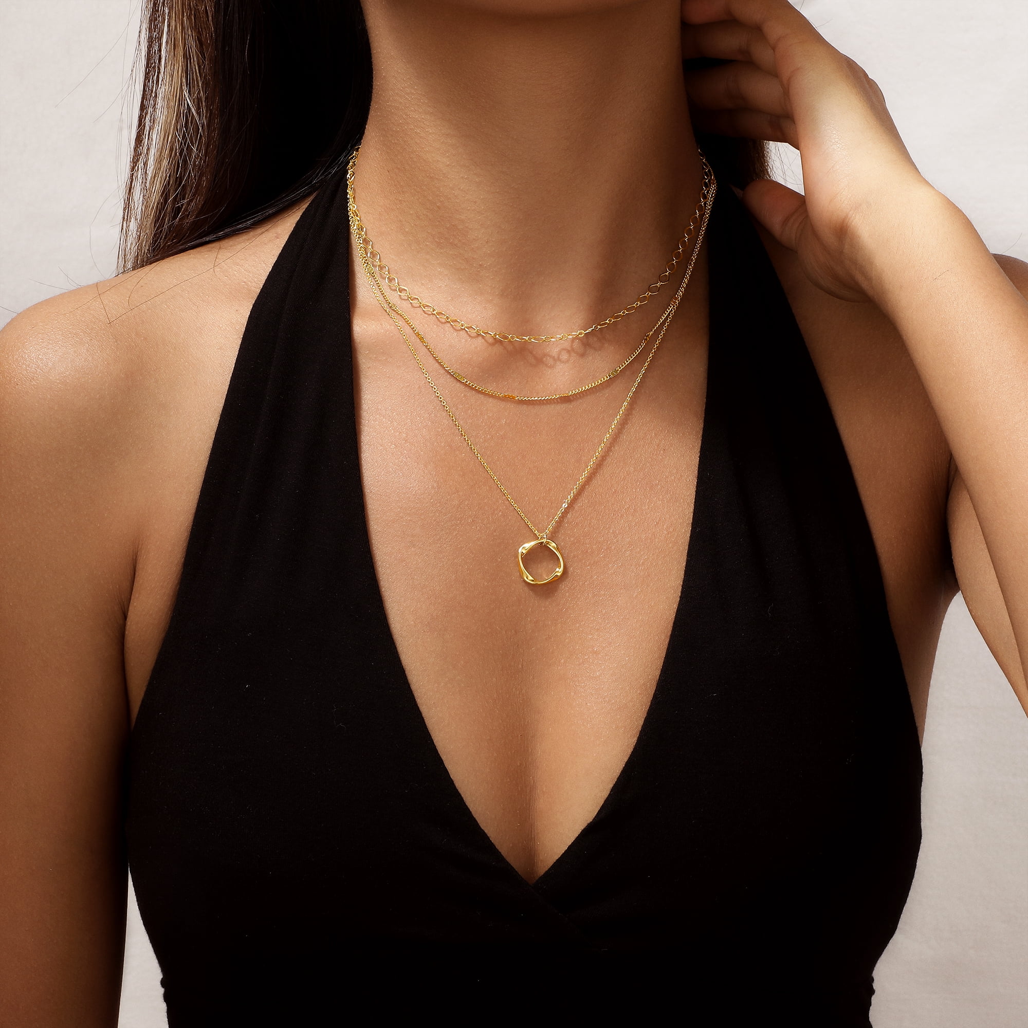 GOSFRY 3 layer 14K Gold/Silver Plated Necklaces Set for Women Dainty Stackable Circle Pendant Chain Perfect Jewelry Gifts - Image 2