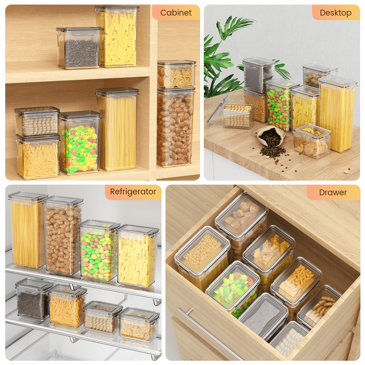 GPED 8PCS Airtight Food Storage Containers Set with Lids, BPA Free Kitchen and Pantry Organization, Plastic Leak-Proof Canisters for Cereal Flour & Sugar - Spoon Set, Labels & Marker - Image 3