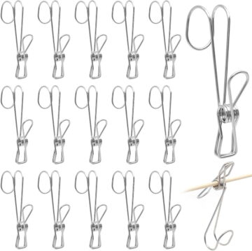 Happon 12 Pcs Metal Hanging Clips, Hanging Clothes Peg,Kitchen Towel Clips,Stainless Steel Clips with Hook for Curtain, Party String Light, Home Decoration,Food Sealing,Office,Photo