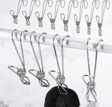 Happon 12pcs Stainless Steel Laundry Hooks,Clothes Pins with Hook,Durable Hanging Clips Paper Files Clip for Office Bathroom Kitchen Living Room