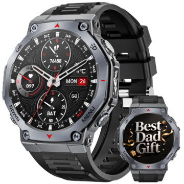 Haulvean Military Smart Watch for Men, 1.43-inch AMOLED Outdoor Sports Fitness Tracker Watch, with IP68 Waterproof/Answer/Make Calls/100+ Sports Modes, fits for Android and Iphone Devices (Black)