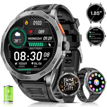 Haulvean Military Smart Watch for Men, 1.85-inch fits for Android and Iphone Devices, with Answer/Make Calls/100+ Sport Modes, Fitness Tracker Watches (Black)