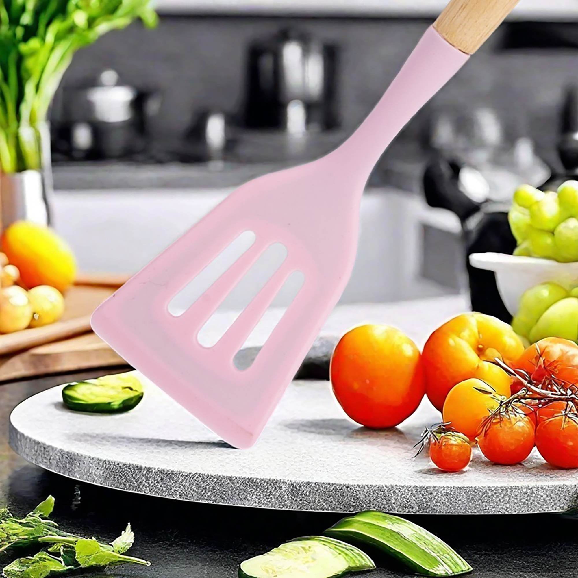 HEESEM 19pcs Silicone Kitchen Utensil Set, Heat-Resistant Non-Stick Easy Cooking Cleaning Home Pink - Image 4